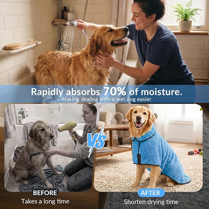Dog Bathrobe, Super Absorbent for Small to Large Dogs, Light Blue M - Image 3