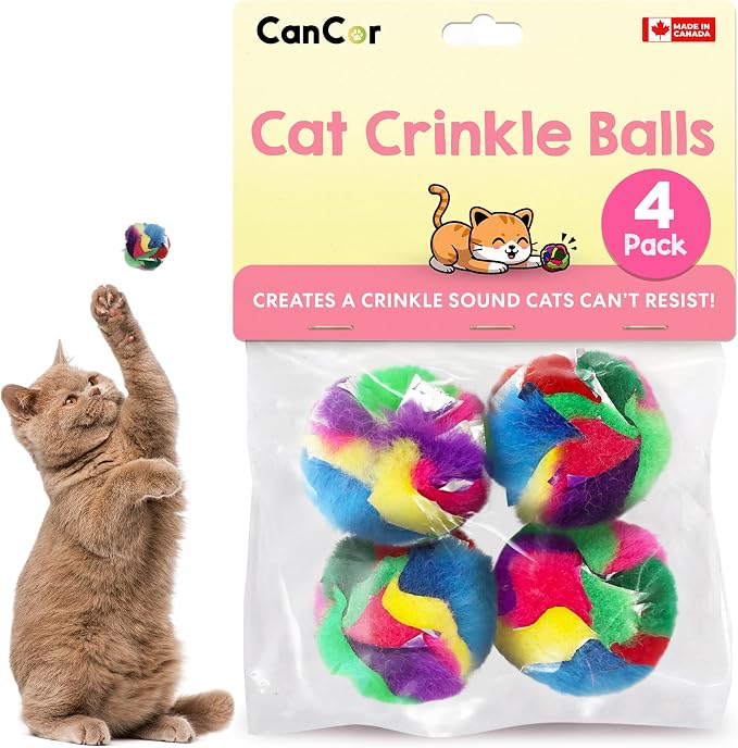 Cat Crinkle Balls 1.5 Inch | 4 Pack | Soft Lightweight Indoor Cat Toys by CanCorInnovations