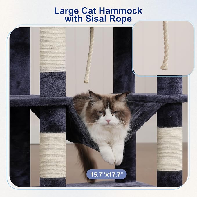 Tall Cat Tree, Large Cat Tower for Adult Cats, 80.7'' Heavy-Duty Cat Tree House - Image 3