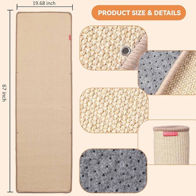 66.93x19.68x0.32 inch Thickened Cat Wall Scratcher Carpet, Cat Climbing Wall - Image 2