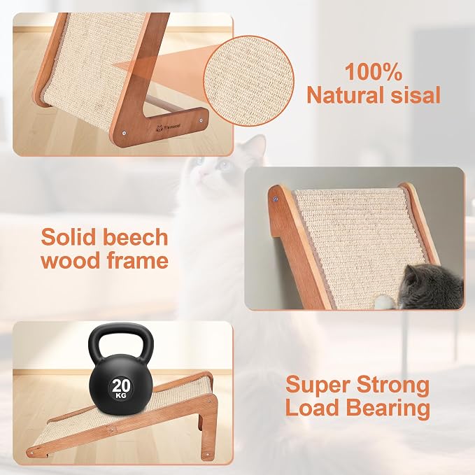 Sisal Cat Scratcher for Indoor Cats, Beechwood Base, Natural Sisal Woven - Image 7