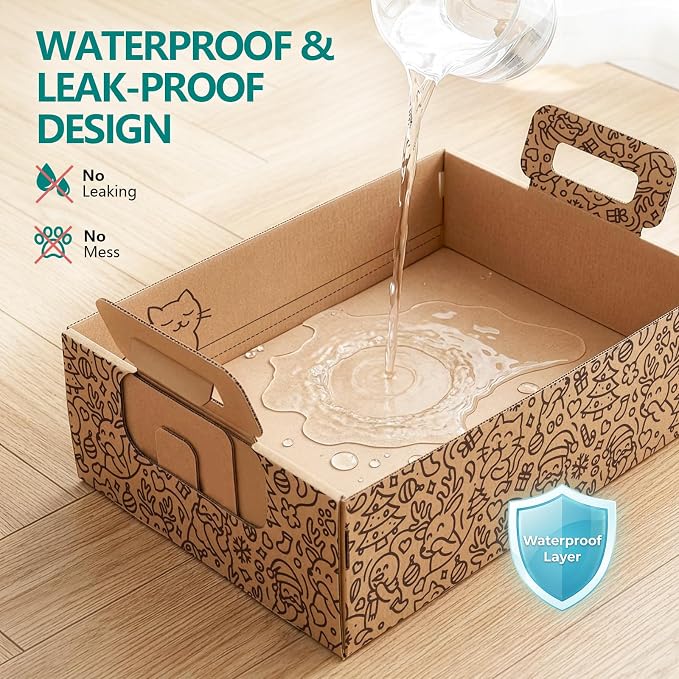 3-Pack Disposable Cat Litter Box, Waterproof & Leak-Resistant Cardboard - Image 5