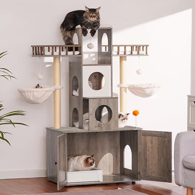 Heybly Cat Tree with Litter Box Enclosure - Image 2