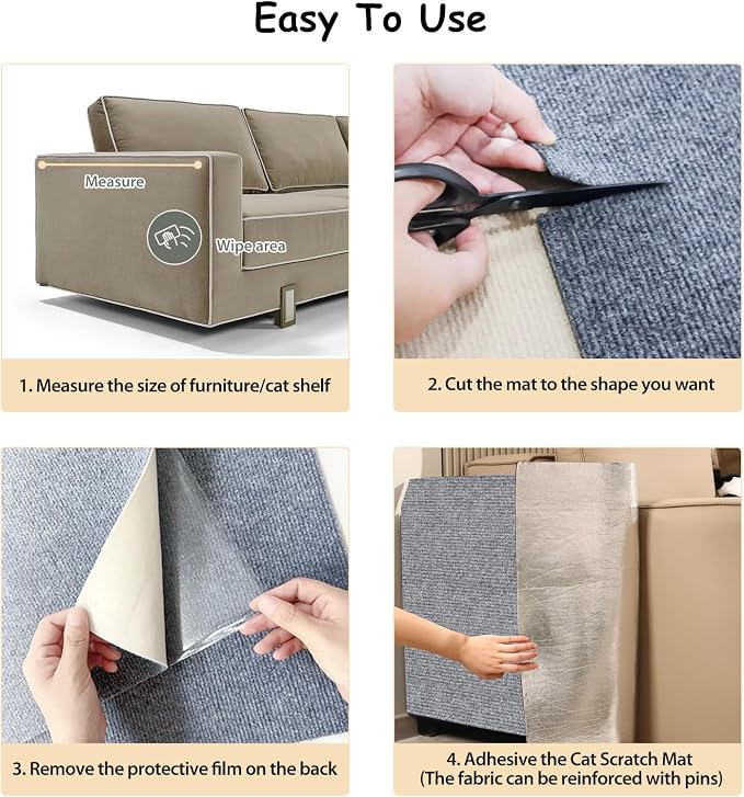 NATUYA Cat Scratch Couch Furniture Protector, 78.7"x15.8" Self-Adhesive Cats - Image 3