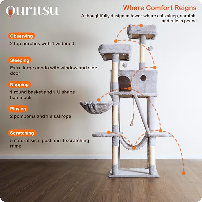 Ouritsu Cat Tree, 61 inch Tall Cat Tower - Image 2