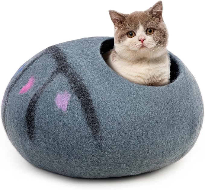 Woolygon Premium Felt Cat Cave Bed – Wool Kitty Beds Handcrafted Kitten Caves - Image 6