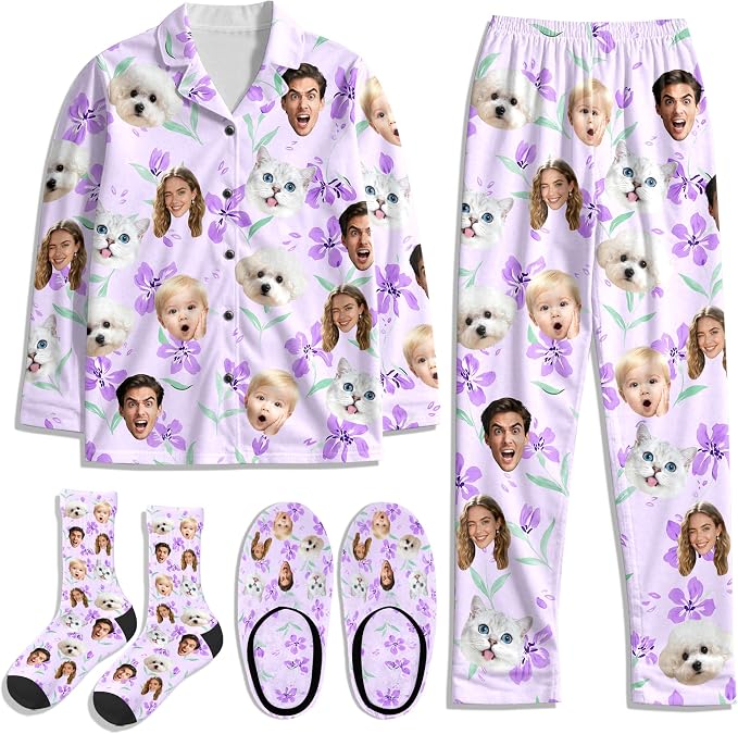 Artsadd Custom Pajamas for Women Men Family, Personalized Face Pjs Pajama Pants by Artsadd