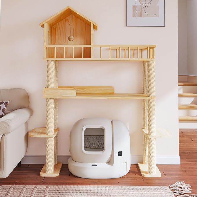 Wood Cat Tower for Automatic Litter Box, 60.2" H Tall Cat Tree for Self - Image 8