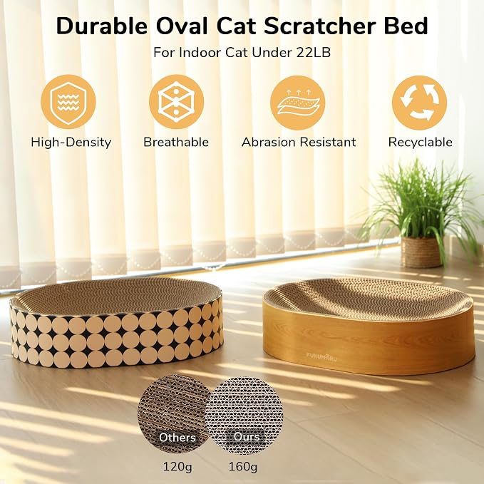 FUKUMARU Cat Scratcher Cardboard Lounge Bed, 2-in-1 Cat Scratch Pad, Oval Cats - Image 3