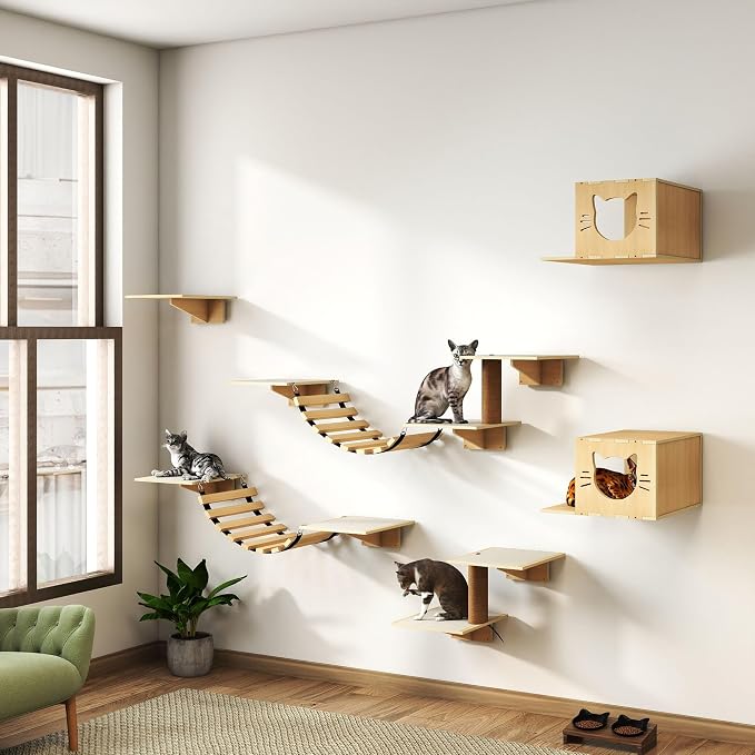COZIWOW Cat Wall Shelves, 8-In-1 Cat Wall Furniture Set, Wood Large Cat Shelves - Image 6