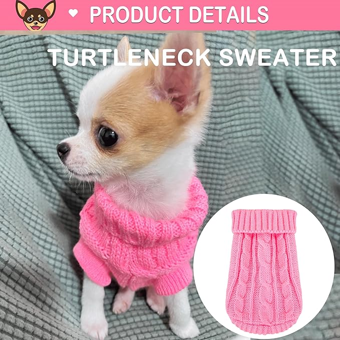 2 Pieces Dog Sweaters Turtleneck Knitted Chihuahua Yorkie Sweater, Dog Clothes - Image 3