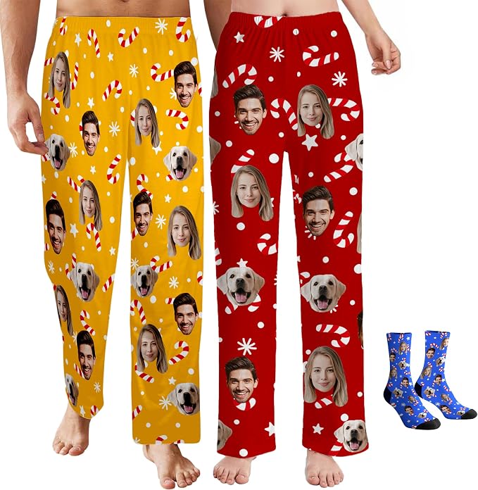 Custom Pajama Pants for Women Men, Personalized 67 Name Photo PJ Family Six by Artsadd
