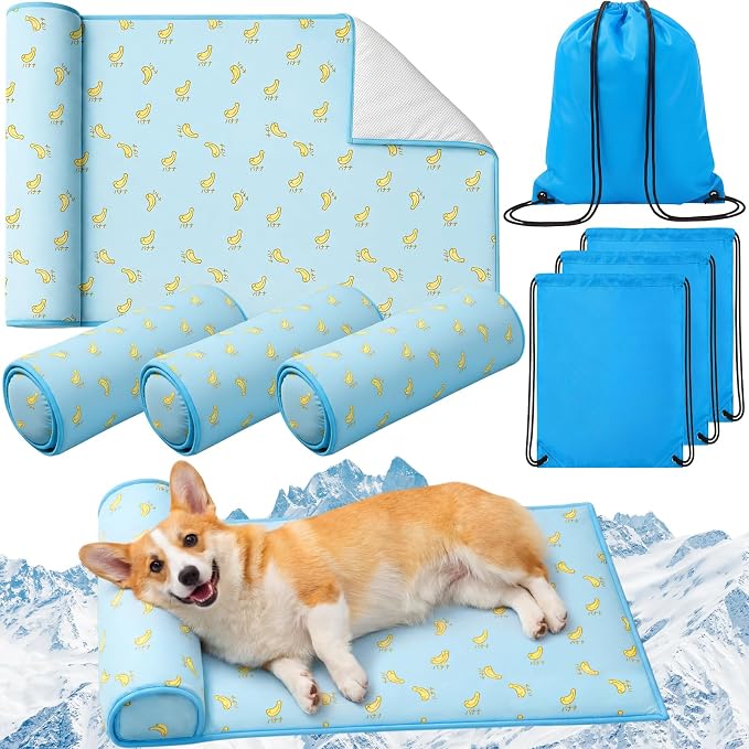 4 Pack Cooling Dog Mats with Supportive Pillow 23.6" x 31.5" Self Cooling Dog by DoubleFill