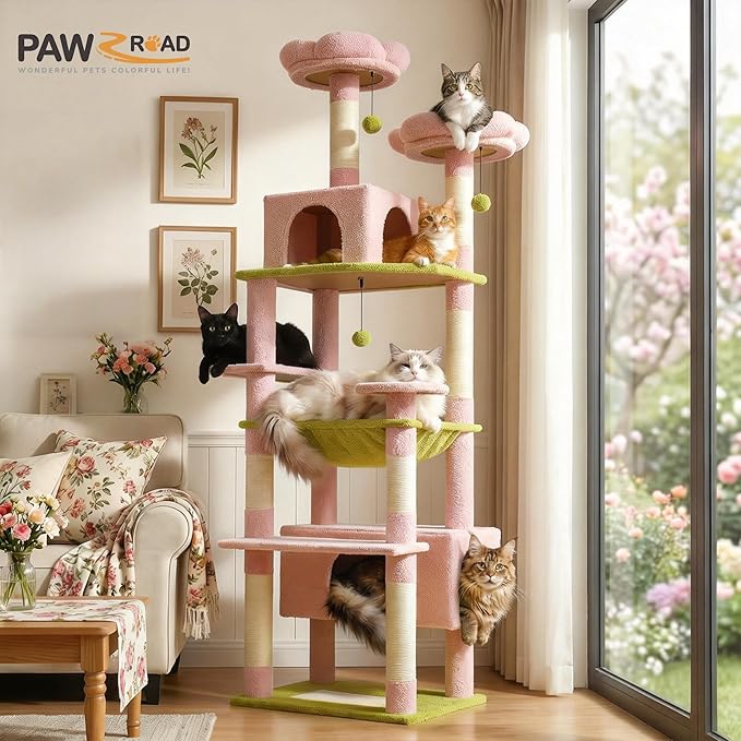PAWZ Road Flower Cat Tree, 72 Inches Large Cat Tower - Image 2