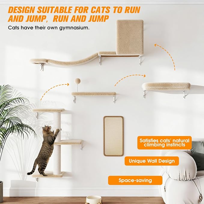 COZIWOW Cat Wall Shelves Set, 5-Piece Wall Mounted Cat Furniture - Image 5