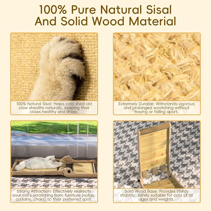 L-Shaped Cat Scratcher with Dual Sisal & Carpet Surfaces Reversible Vertical & - Image 6
