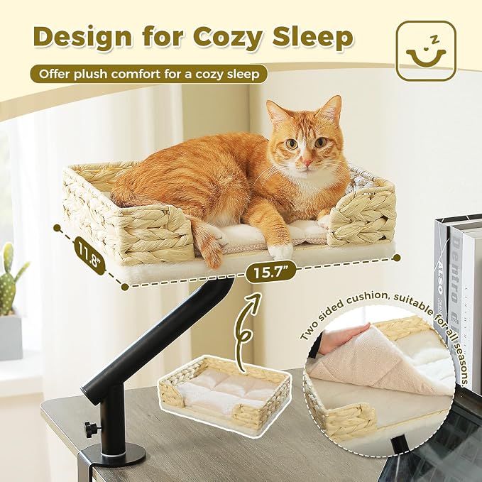 PAWZ Road Cat Desk Bed for Indoor Cats, Wicker Cat Bed for Desk Supports Up to - Image 4