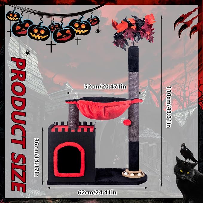 Cat Tree 38" Tower with Large Hammock, Scratching Post - Image 6