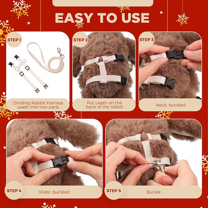 Outus 5 Pieces Adjustable Rabbit Harness and Leash Set Escape Proof Bunny - Image 4
