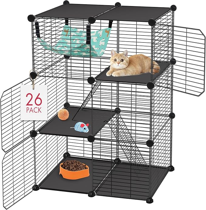 Cat Cage, 3-Tier DIY Catio Cat Enclosures, Detachable Metal Wire Kennel Cats by VISCOO