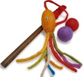 Wool Cat Toy - Felted Wool Rainbow Squid Fish Wand Toy Plus 2 Felt Ball Toys by EarthtoneSolutions