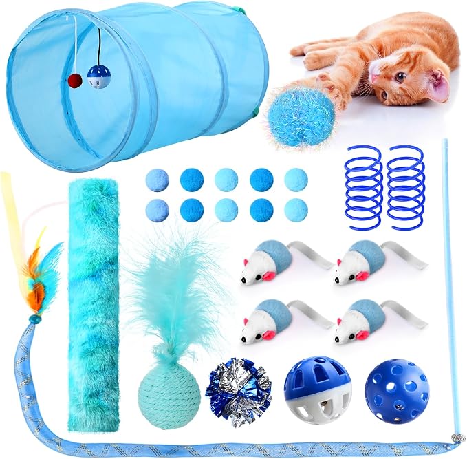 24 Pcs Cat Toys Set Interactive Kitten Toys Pack Including Collapsible Play by Foilswirl