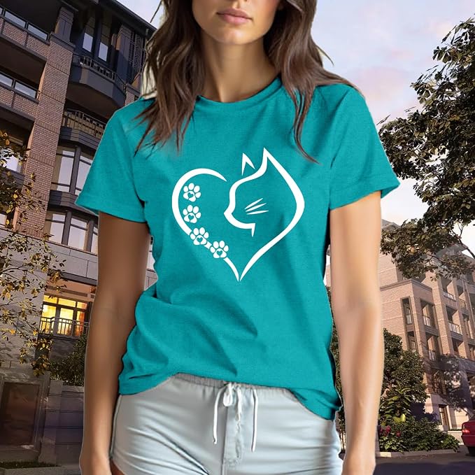 Cat Shirts for Women Cat Mom Tshirts Pet Lover Shirt Cats Paw Print Tee Tops - Image 3