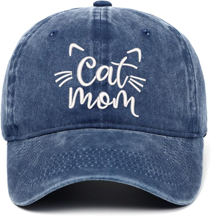 CORIRESHA Cat Mom Baseball Cap Washed Denim Cotton Adjustable Unisex Hat by CORIRESHA