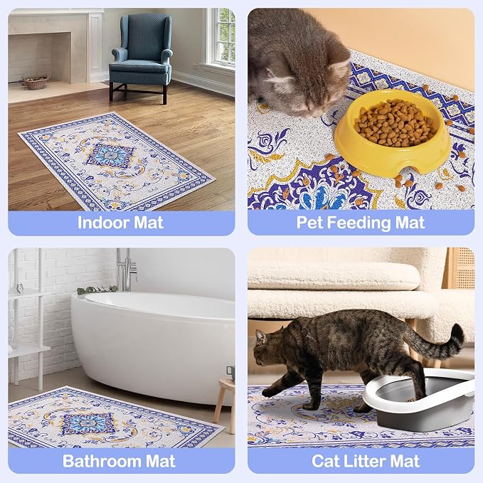 Glittme Cat Litter Mat with Non-Slip Bottom Litter Box Mat 47"X35" Litter - Image 4