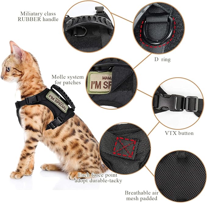 Tactical Cat Harness for Walking Escape Proof, Soft Mesh Adjustable Pet Vest - Image 5