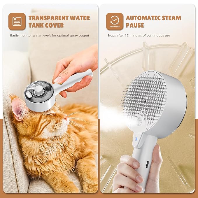 Cat Steam Brush, Cat Brushes for Indoor Cats, 4 In 1Spritz Spray Defur Comb - Image 6