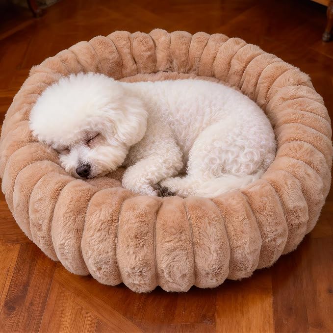 Donut Dog and Cat Bed, Luxurious Comfortable Faux Rabbit Fur Pet Beds, Soft by VhenWhen