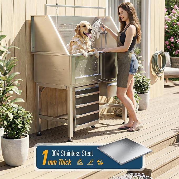46" Dog Wash Station, 304 Stainless Steel, Side Ramp, 440 lb - Image 4