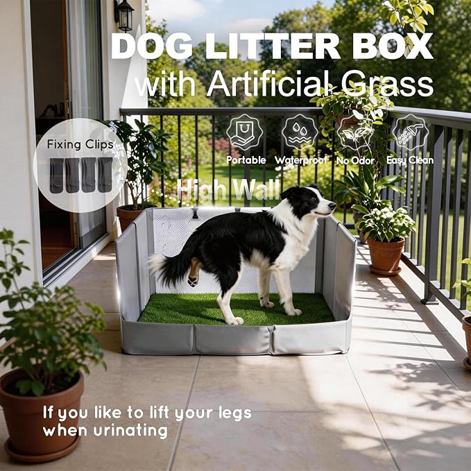 Dog Grass Pad with Tray Foldable Dog Litter Box High Walls, Odor Free - Image 2