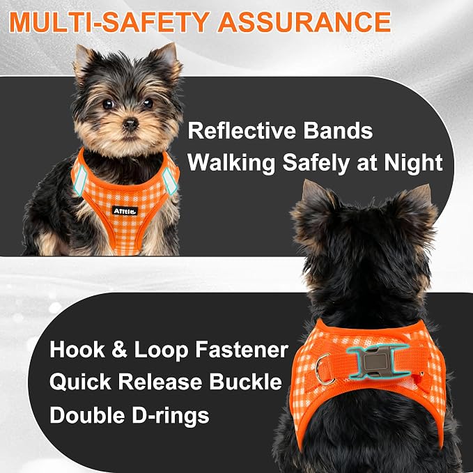 AIITLE Plaid Print Dog Harness Set – Lightweight, Reflective & Adjustable Vest - Image 7