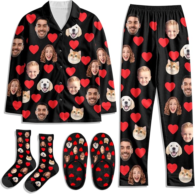 Artsadd Custom Pajamas for Women Men Family, Personalized Face Pjs Pajama Pants by Artsadd