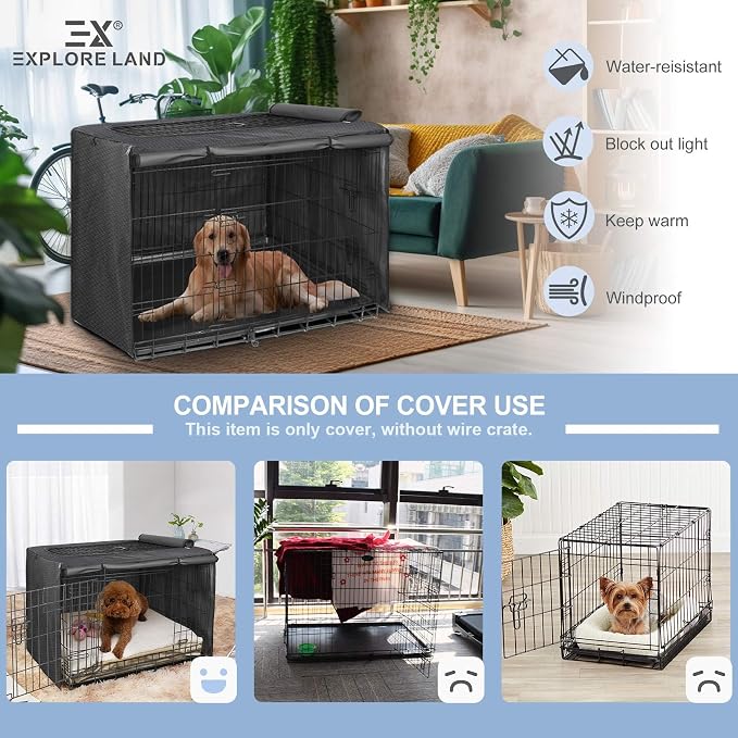 Explore Land Dog Crate Cover for 36 Inches Wire Cage, Heavy-Duty Lattice Pet - Image 4