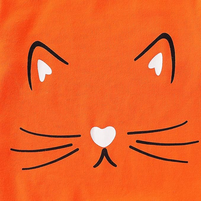 4-8T Toddler Girl Clothes Cat face print Short Sleeve Top+Pants Outfits Girl - Image 3