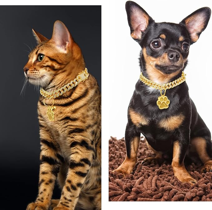 Hillban Cat Collar Diamond Chain Glitter Collar Walking Metal - Image 5