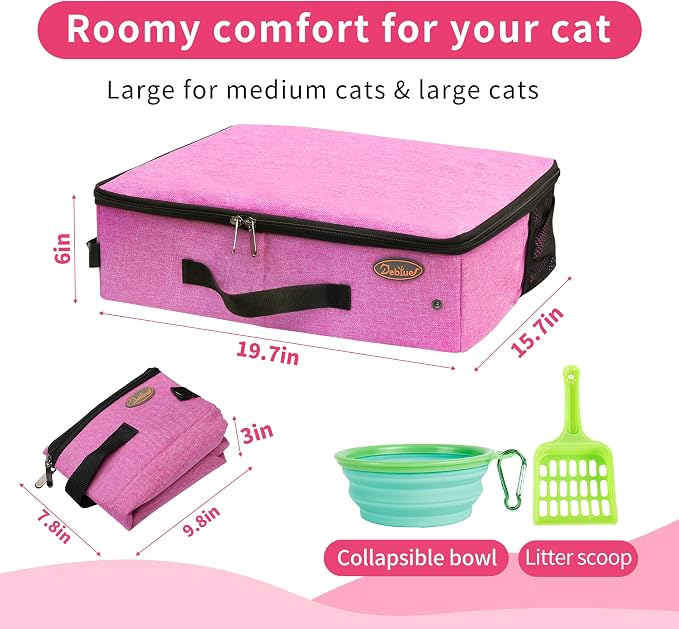 Deblue Portable Cat Travel Litter Box in Car, Collapsible Cat Litter Carrier - Image 7
