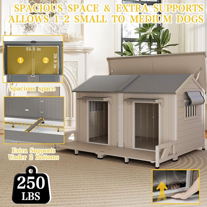 PetsCosset 59.4" L Large Dog House Outdoor & Indoor, Fir Wood Dog Kennel - Image 6