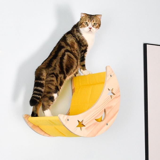 Cat Hammock Moon Bed Wall Mounted Shelf Hammock Shelves and Perches Solid Wood - Image 2