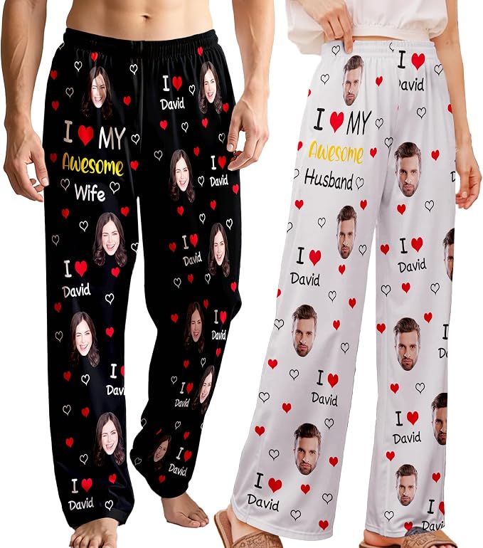 Custom Pajama Pants for Women Men, Personalized 67 Name Photo PJ Family Six by Artsadd