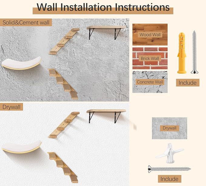 Cat Wall Stairs and Wall Shelves, 4 Piece Wood Cats Furniture Set, Padded - Image 8