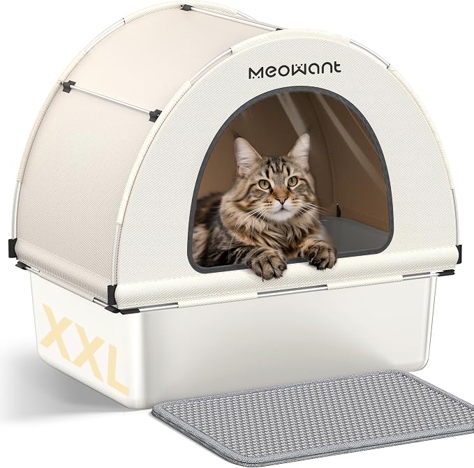 Meowant Stainless Steel Cat Litter Box, Extra Large 3-in-1 Covered Litter Box by Meowant