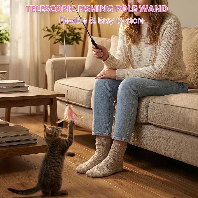 Hypeety Cat Toys for Indoor Cats Interactive Retractable Fishing Pole Wand - Image 5