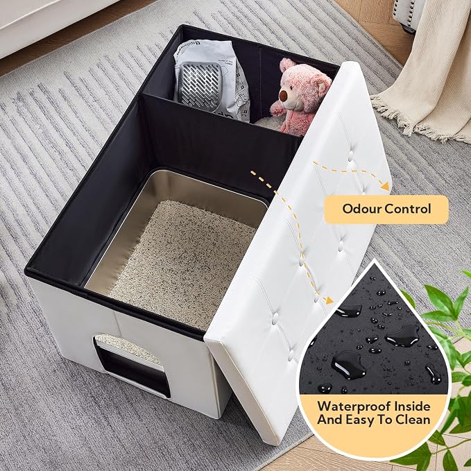 MEEXPAWS Cat Litter Box Enclosure Furniture Hidden, Cat Washroom Bench Storage - Image 3