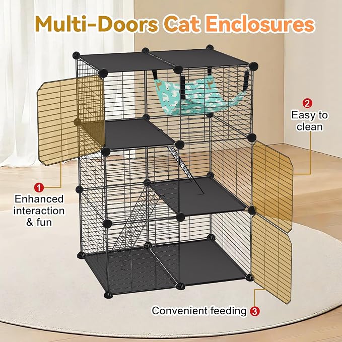 Cat Cage, 3-Tier DIY Catio Cat Enclosures, Detachable Metal Wire Kennel Cats - Image 6