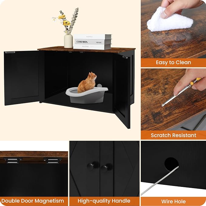 Dwanton Litter Box Enclosure, Cat Litter Box Furniture Hidden, Reversible - Image 5