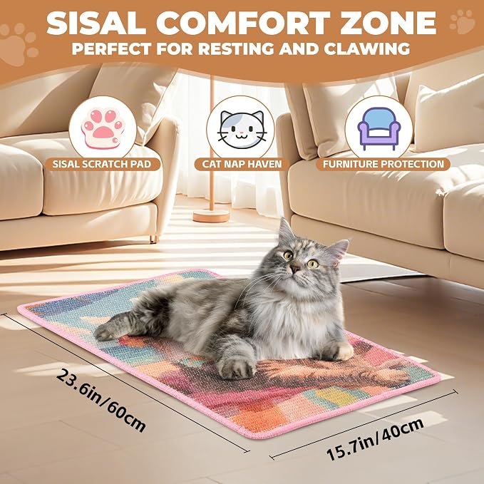 Sisal Cat Scratcher Mat, Cat Wall Scratcher - Image 2